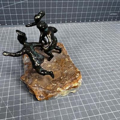 Bronze and Stone Hand Crafted Children Sculpture 
