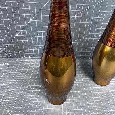 2 Gold Vases, Glass 