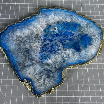 Awesome Blue Polished Slice of Rock W/ Brass Edge