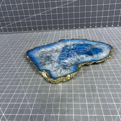 Awesome Blue Polished Slice of Rock W/ Brass Edge