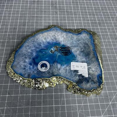 Awesome Blue Polished Slice of Rock W/ Brass Edge
