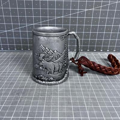 Pewter Tankard of Mountain Scene on it with Bear and Moose