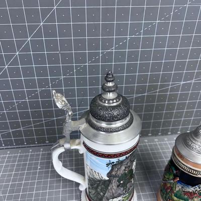 2 Vintage German Beer Steins with Lids