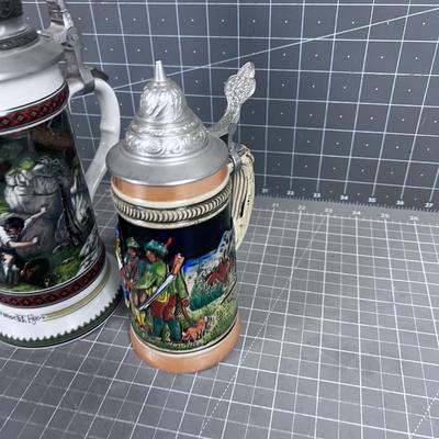 2 Vintage German Beer Steins with Lids