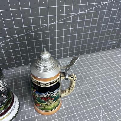 2 Vintage German Beer Steins with Lids