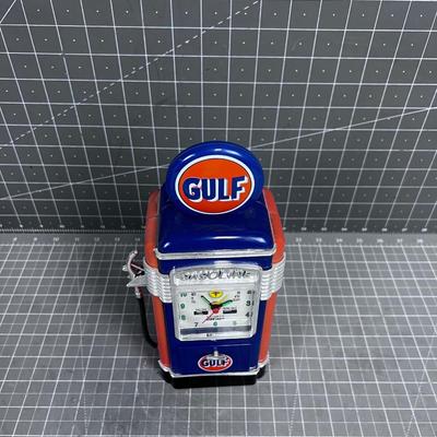 GULF Vintage Gas Pump BANK Clock 