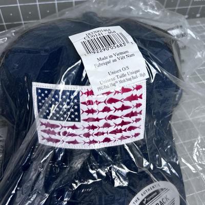 (2) NEW Blue Fishing Flag Hats