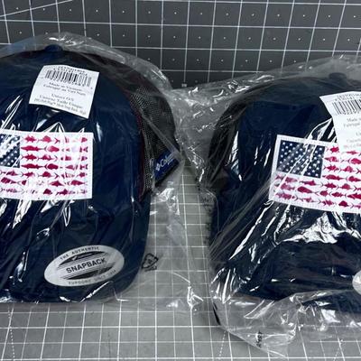 (2) NEW Blue Fishing Flag Hats