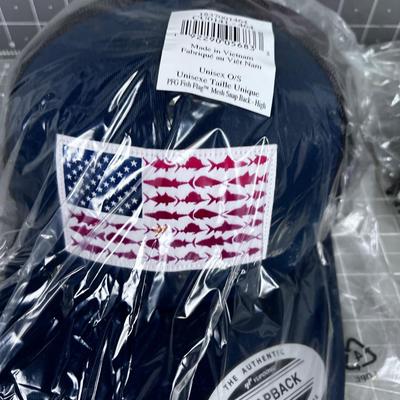 (2) NEW Blue Fishing Flag Hats