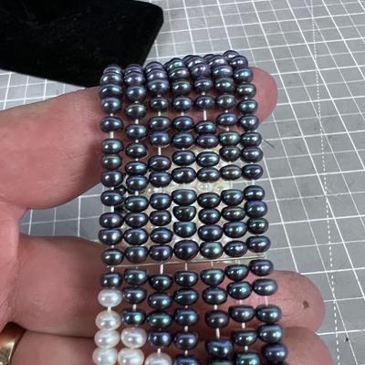 7 Strand Blue and White Pearl Bracelet 