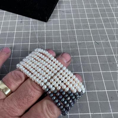7 Strand Blue and White Pearl Bracelet 