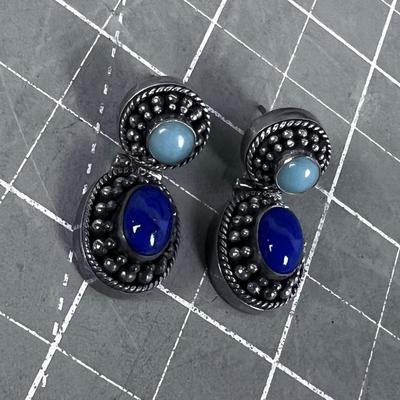 Set of Pierced Earrings; Lapis and Turquoise 