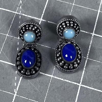 Set of Pierced Earrings; Lapis and Turquoise 