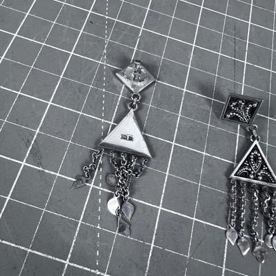Sterling Silver Earrings, Embellished Triangles