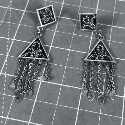 Sterling Silver Earrings, Embellished Triangles