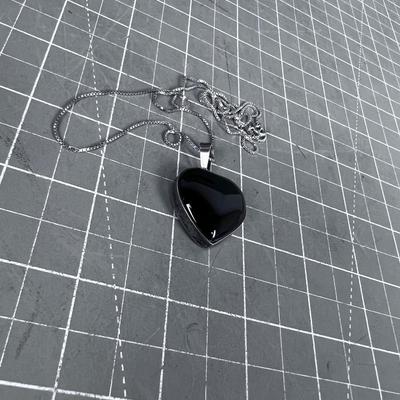 Black Onyx Heart Pendant Necklace  