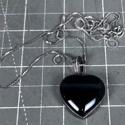 Black Onyx Heart Pendant Necklace  