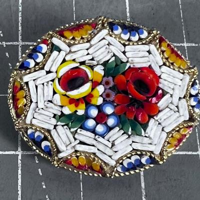 White ish -Vintage Italian Glass Micro Mosaic Brooch