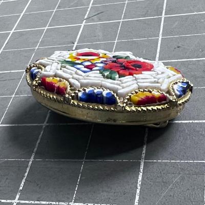 White ish -Vintage Italian Glass Micro Mosaic Brooch