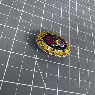 Yellow ish -Vintage Italian Glass Micro Mosaic Brooch