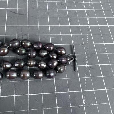 Large Taupe Pearled Bracelet NICE! 