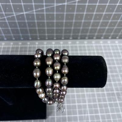 Large Taupe Pearled Bracelet NICE! 