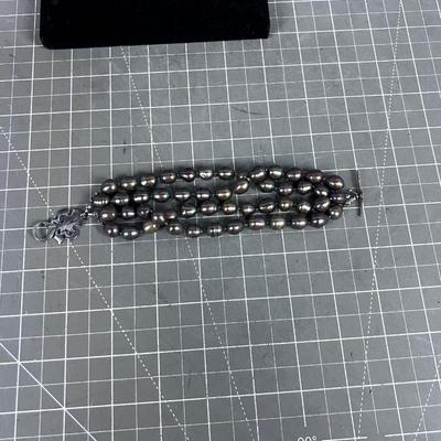 Large Taupe Pearled Bracelet NICE! 