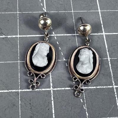 Antique Black & White CAMEO Earrings 