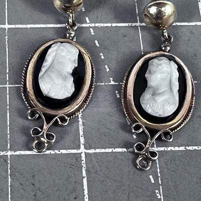 Antique Black & White CAMEO Earrings 