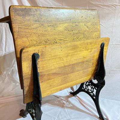 Antique Cast Iron School Desk w. Ink Holder