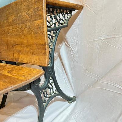 Antique Cast Iron School Desk w. Ink Holder