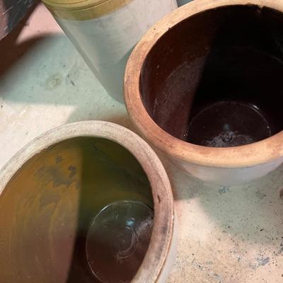 Lot Antique Vintage Crocks - Stoneware, Jugs, Tallest 19"
