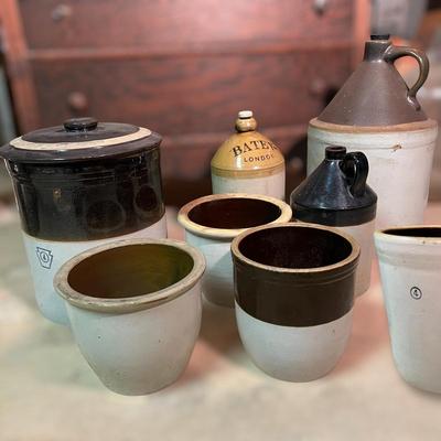 Lot Antique Vintage Crocks - Stoneware, Jugs, Tallest 19"
