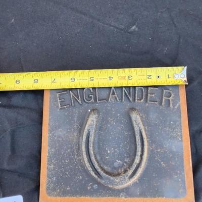 Vintage ENGLANDER Heavy Iron Stove Oven Cover Plate Door Industrial Horseshoe Art