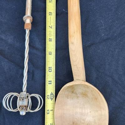 Kitchen wooden utensils, rolling pens, and salt. pepper