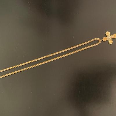 14K Gold/ Diamond Cross Pendant & Chain
