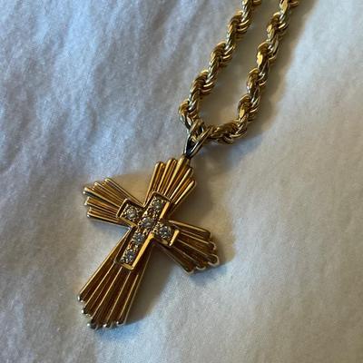 14K Gold/ Diamond Cross Pendant & Chain