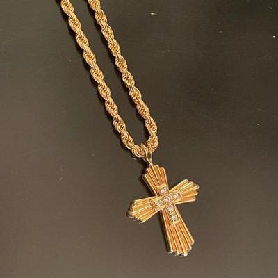 14K Gold/ Diamond Cross Pendant & Chain