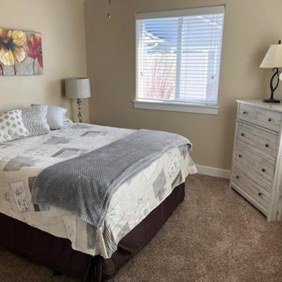 Queen sized bed, and bedding