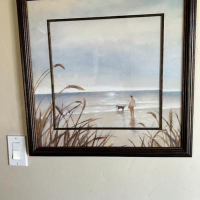 Boy and dog on beach home décor picture