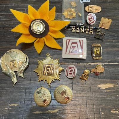 Zonta pins and earrings