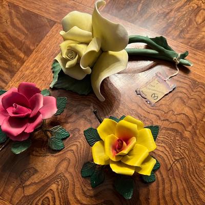 Capodimonte Pale Yellow Rose and Boehm Style Roses Lot