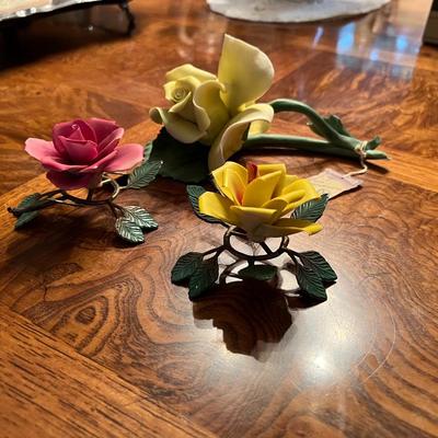Capodimonte Pale Yellow Rose and Boehm Style Roses Lot