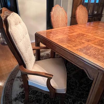 Dining Room Table w/ 6 Cane Back Chairs and 2 Leaves 30" x 44" x 72" (each leaf adds 22.5")
