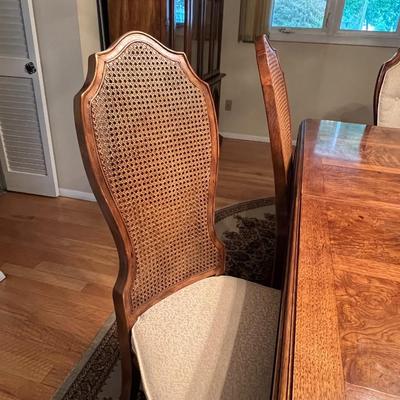 Dining Room Table w/ 6 Cane Back Chairs and 2 Leaves 30" x 44" x 72" (each leaf adds 22.5")