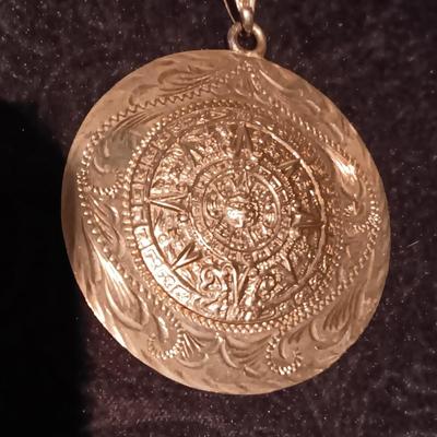 HECHO MEXICO STERLING MEDALLION ON A CHAIN AND TURQUOISE COLORED EARRINGS