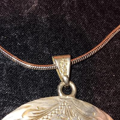 HECHO MEXICO STERLING MEDALLION ON A CHAIN AND TURQUOISE COLORED EARRINGS