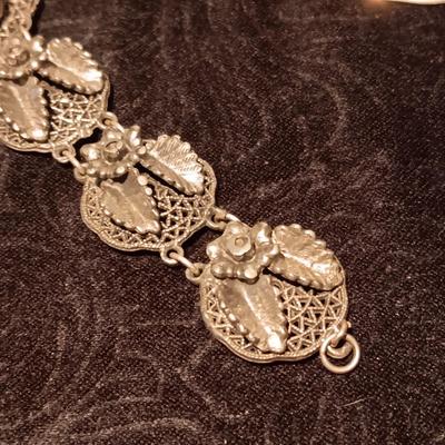 STERLING SILVER EARRINGS MARKED A B AND SILVER-TONE BRACELET