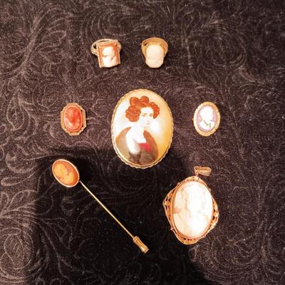 CAMEO RINGS, PINS, PENDANTS AND STICK PIN