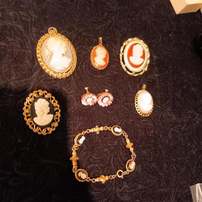 CAMEO PENDANTS, BRACELET, PINS AND EARRINGS